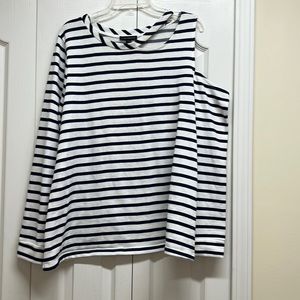 Lane Bryant white and navy blue striped top with 1 cold shoulder size 18/20